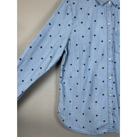 Old Navy Shirt Womens Polka Large Dot The Classic Shirt Chambray Blue Button Up - Picture 3 of 8